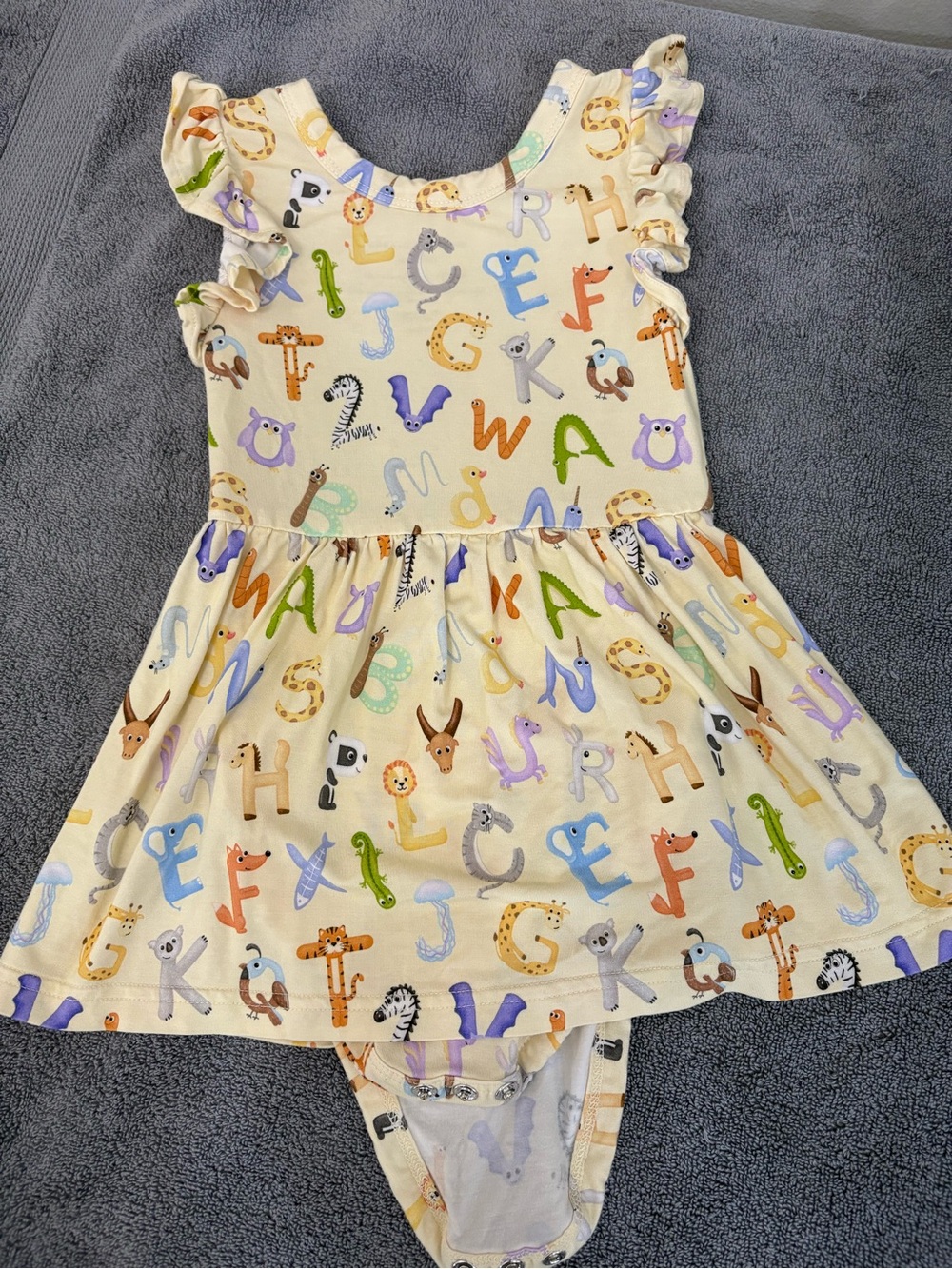 Alphabet Animal Flutter-Sleeve Dress Bodysuit